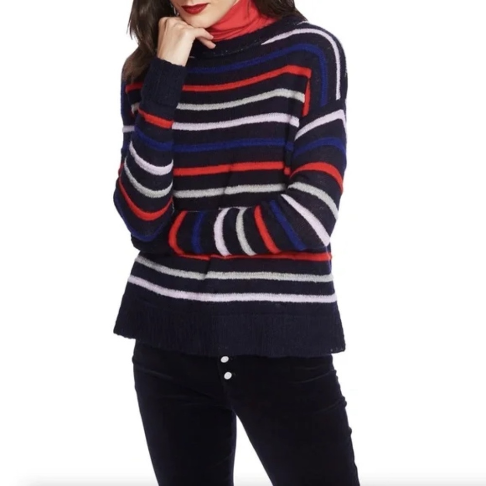 Court & Rowe Womens Belle Noel Stripe Sweater in Navy Crush Size Large